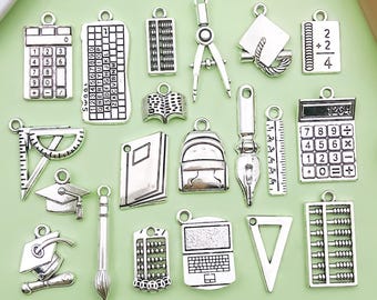 20pcs Antique Silver School Teacher Graduation School Charms Pendants for DIY Bracelets Necklace Jewelry Making Decoration Gifts