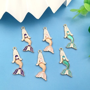 10/20/30pcs Mermaid Enamel Charm，Mermaid Charms，Jewelry Pendant Bracelet Charm Craft Supplies Gold Tone Earring Pendant 11x31mm