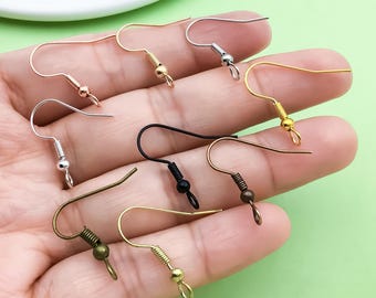 200/300PCS 20x20mm Nickel Free Iron Ear Hook Clasp with Bead Hooks Earring Clasp Hooks  Iron Fish hooks Hook Ear Wires for jewelry making