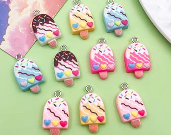 10/20pcs Resin Heart Ice Cream Charm,Cute Popsicles pendant Kawaii charm DIY Bracelet Necklace Earring Jewelry Findings Accessories 14x25mm