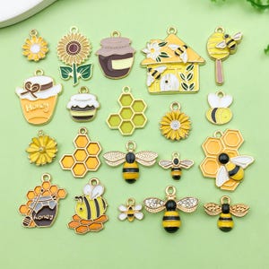 10/20 pezzi moda mista smalto ape nido d'ape fiore ciondolo fai da te ape ciondolo per bracciale collana orecchini gioielli creazione artigianato accessori