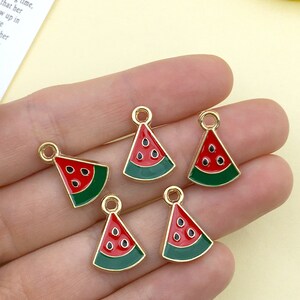10/15/20pcs Enamel Watermelon Charms Plated Gold Cute Fruit Pendant for ...