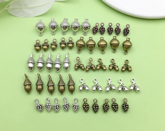 20 piezas de mini colgante de nuez de bellota con forma de pineal en tono bronce antiguo de plata 3D para joyería, accesorios para hacer pulseras y collares.