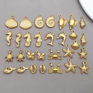 5pcs Stainless Steel Sea Animal Charm Golden 0cean Fish Charm Summer Beach Metal Pendants for DIY Bracelet Necklace Earrings Jewelry Making