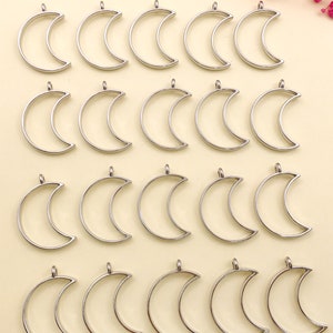 10/15/20pcs Moon Charms Open Back Bezel, Silver Gold or Bronze, Resin Bezel, Bezel for Epoxy, Bezel Settings, Moon Charm, Pendant bezel