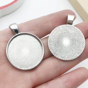 New 10pcs 27x35mm-25mm White k (Rhodium Color)  Round Cameo Cabochon Base Setting Pendants C8930