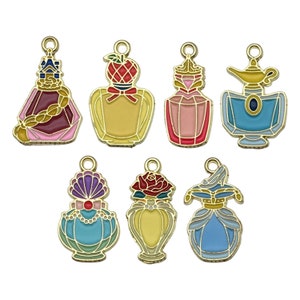 10/14 pièces émail mignonne princesse bouteille magique bouteille de parfum breloque dessin animé plaqué or pendentif bricolage pour fabrication de bijoux accessoires fournitures créatives