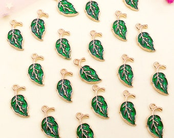 10/20/30pcs Enamel Leaves Gold Plated pendant For DIY Necklace bracelet Earring Jewelry Making Craft Accessory