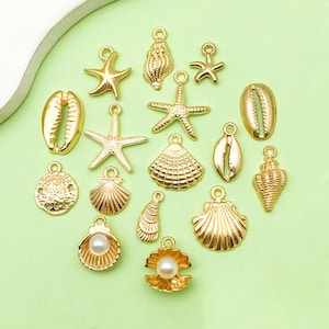 16 / 20 Stück gemischte KC Gold Shell Delphin Sea Life Charm für Armband Schmuck Ohrringe Halskette Schmuck Handwerk Zubehör DIY finden