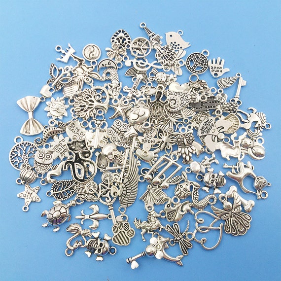 Wholesale 100 pcs Bulk Lot Tibetan Silver Mix Pendants Charms For Bracelet  DIY