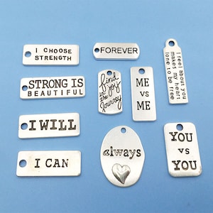 Colección de dijes de palabras de inspiración, placa de letras de inspiración, colgantes de Metal para collar, pulsera, 10/20/30 Uds.