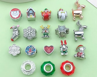 5/10/24PCS Christmas beads Christmas spacer beads Enamel Gold Plated Christmas large hole beads for DIY Necklace Bracelet Jewelry Making