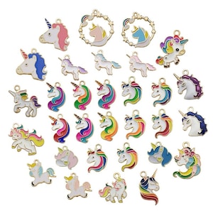 30pcs Mixed Bulk Fashion Enamel Cute Unicorn Pegasus Charm Metal Colorful Pendant DIY for Necklace Earrings Craft Jewelry Making Accessories