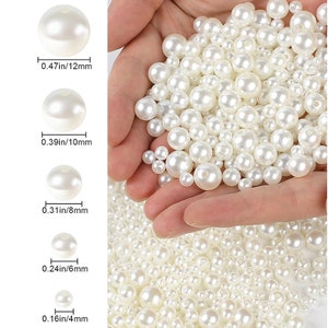 4mm 6mm 8mm 10mm 12mm (With Hole) ABS White Cream Beads Round Faux Smooth ABS Pearls Filler Beads For Cage Pendant Christmas Wedding