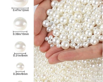 4mm 6mm 8mm 10mm 12mm (With Hole) ABS White Cream Beads Round Faux Smooth ABS Pearls Filler Beads For Cage Pendant Christmas Wedding