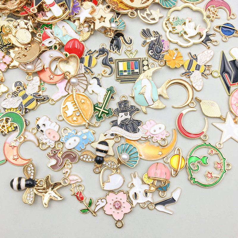 Lot De 20 Pendentifs Breloques En Alliage émaillé - Couleurs Aléatoires - Accessoires Bijoux Créatifs