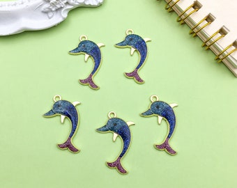 10pcs Fashion Enamel Alloy Dolphin Whale Charm DIY Cute Animal Pendant for Bracelet Necklace Jewelry Making Accessories Craft Supplies