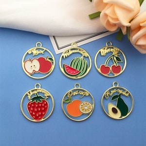10/20/30pcs Zinc Alloy Enamel Fruit Charms，Apple Charm, Strawberry Charm, Watermelon Charm, Cherry Charm, Orange Charm，Jewelry Supplies
