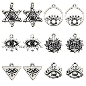 10/20/30PCS Antique Silver Tone EYE Charm Pendant，Evil Eye Pendants DIY Necklace Pendants jewelry Supplies