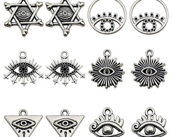 10/20/30PCS Antique Silver Tone EYE Charm Pendant，Evil Eye Pendants DIY Necklace Pendants jewelry Supplies