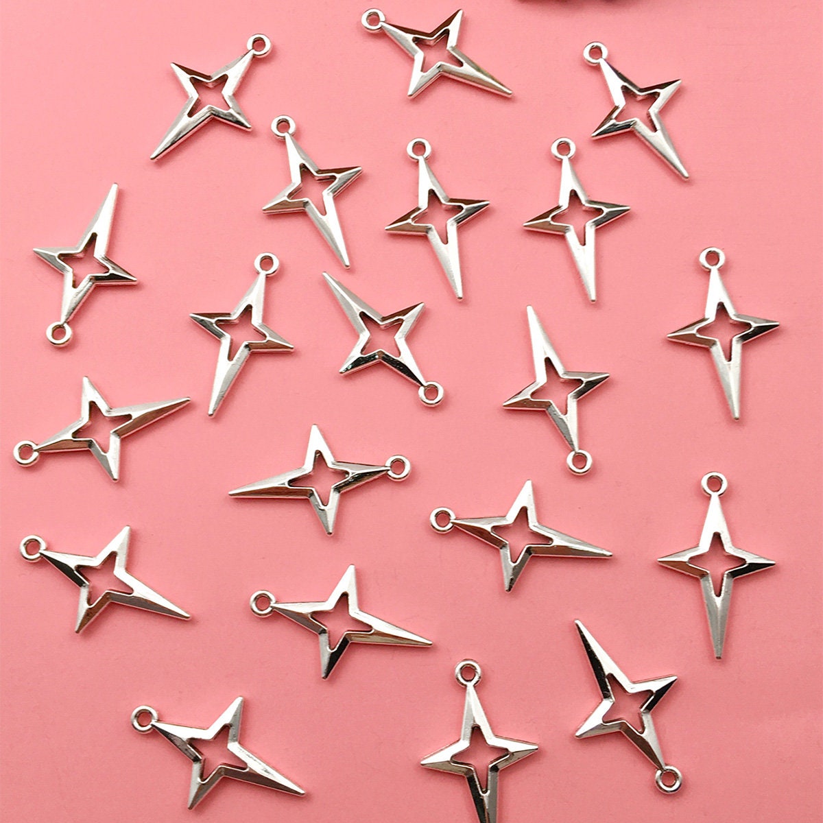 10x Star Charms, Silver Tone Small Metal Charms, Free Shipping
