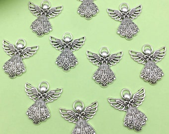 10/20/30pcs silver Angel Charm Pendant For Jewelry DIY Handmade earring Necklace Bracelet Craft Metal Accessories