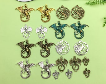 20pcs Mixed Antique Silver Antique Bronze Flying Dragons Charms Pendants Collection Jewelry Making Accessory For Necklace Bracelet M15