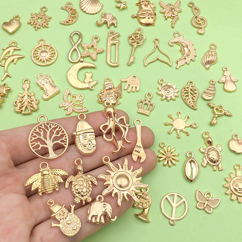 Mix 100PCS Bulk Wholesale Lot Assorted Style KC Gold charms Pendant for DIY Bracelet Necklace Handmade Jewelry Making Accessories image 3