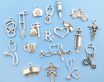 10 sztuk Stetoskop Charm Antyczny tybetański srebrny Medyczny Stetoskop Charm wisiorek, Mieszane Pielęgniarki Charms, DIY Biżuteria Craft Akcesoria