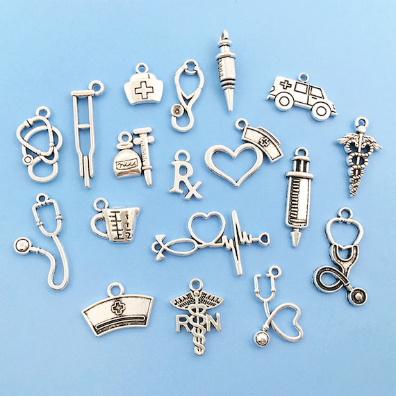 10pcs Stethoscope Charm Antique Tibetan silver Medical Stethoscope Charm pendant，Mixed Nurse Charms，DIY jewelry Craft Accessories