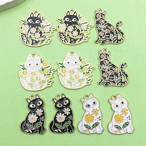 5/10pcs Enamel flower cat Charm DIY Pendant for Bracelet Earrings Jewelry Making Accessories Craft Supplies