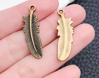 20pcs Feather Charms Antique Bronze Tone DIY Pendants for Jewelry Findings Making Accessory Craft Supplies 10x31mm
