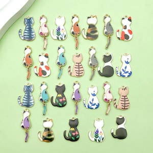 26pcs Mixed Enamel Cute Cat Charm Cartoon Cat Pendant for DIY Craft Jewelry Making Accessories Supplies Perfect Gift for Friends