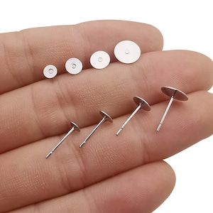 200 st nickelfria örhängesstift i rostfritt stål av hög kvalitet med 4, 5, 6, 8 mm dyna och propp, örhängesstift, tomt örhängesstift bild 2