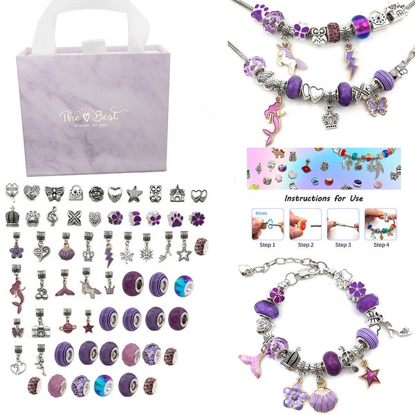 Purple 1 Set Charm Bracelet Making Kit DIY Charm Bracelet Making Kit, Jewelry Making Supplies Jewelry Gift Set