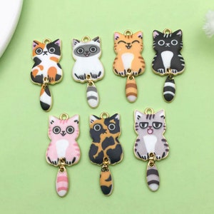 10/14pcs Enamel Gold Plated Cute Cat Charm DIY Pet Cat Pendant for Earrings Necklace Jewelry Making Craft Accessories Gift for Cat Lovers