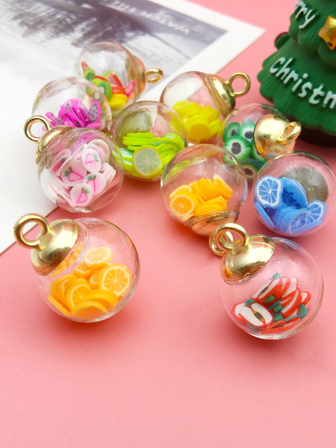 5/10/15pcs Random Mixed Color Fruit Glass Ball Charms，charms and