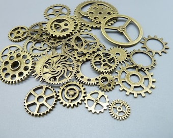 Wholesale Mix 30/50g Vintage steampunk Charms Gear Pendant Antique bronze Fit Bracelets Necklace DIY Metal Jewelry Making