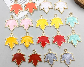 10pcs Mix 18pcs 18*23mm Zinc Alloy Enamel Gold Plated maple leaf Charms，maple leaf Pendant for DIY Fashion Jewelry Making Supply