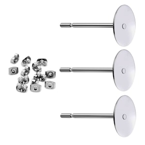 200 st nickelfria örhängesstift i rostfritt stål av hög kvalitet med 4, 5, 6, 8 mm dyna och propp, örhängesstift, tomt örhängesstift 6mm Pad