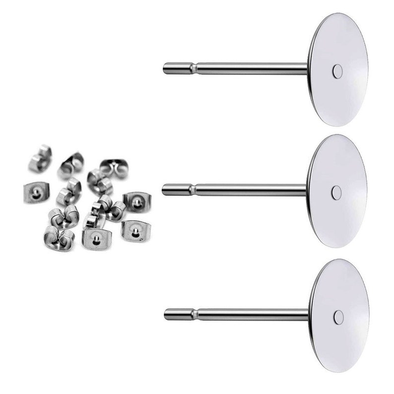 200 st nickelfria örhängesstift i rostfritt stål av hög kvalitet med 4, 5, 6, 8 mm dyna och propp, örhängesstift, tomt örhängesstift 6mm Pad