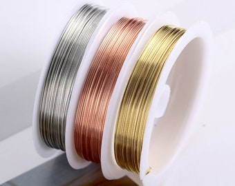 1Roll 0.2/0.25/0.3/0.4/0.5/0.6/0.7 mm Argent/Or/Rose Gold Cuivre Fils en laiton pour bracelet Collier bricolage Bijoux Fabrication