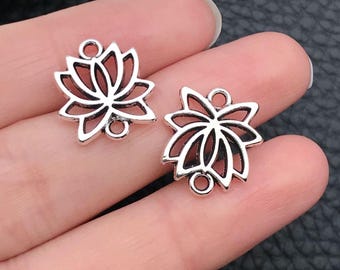 30pcs 14x15mm Antique silver  Lotus Flower Connector Charm Pendant c8440
