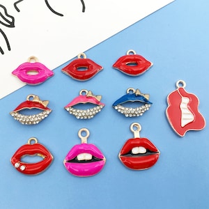 5/10/15PCS Enamel Lips Charm Filled Lip Shape Pendant Enamel Charm,Lip Shape Charm Her Fashion Accessories DIY Jewelry Making Components