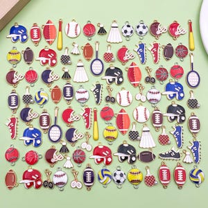 20/50/100pcs Bulk Sports Enamel Basketball Baseball Pendant Ball Game Softball Charms Necklace Bracelet Earrings DIY for Jewelry Making