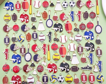 20/50/100pcs Bulk Sports Enamel Basketball Baseball Pendant Ball Game Softball Charms Necklace Bracelet Earrings DIY for Jewelry Making
