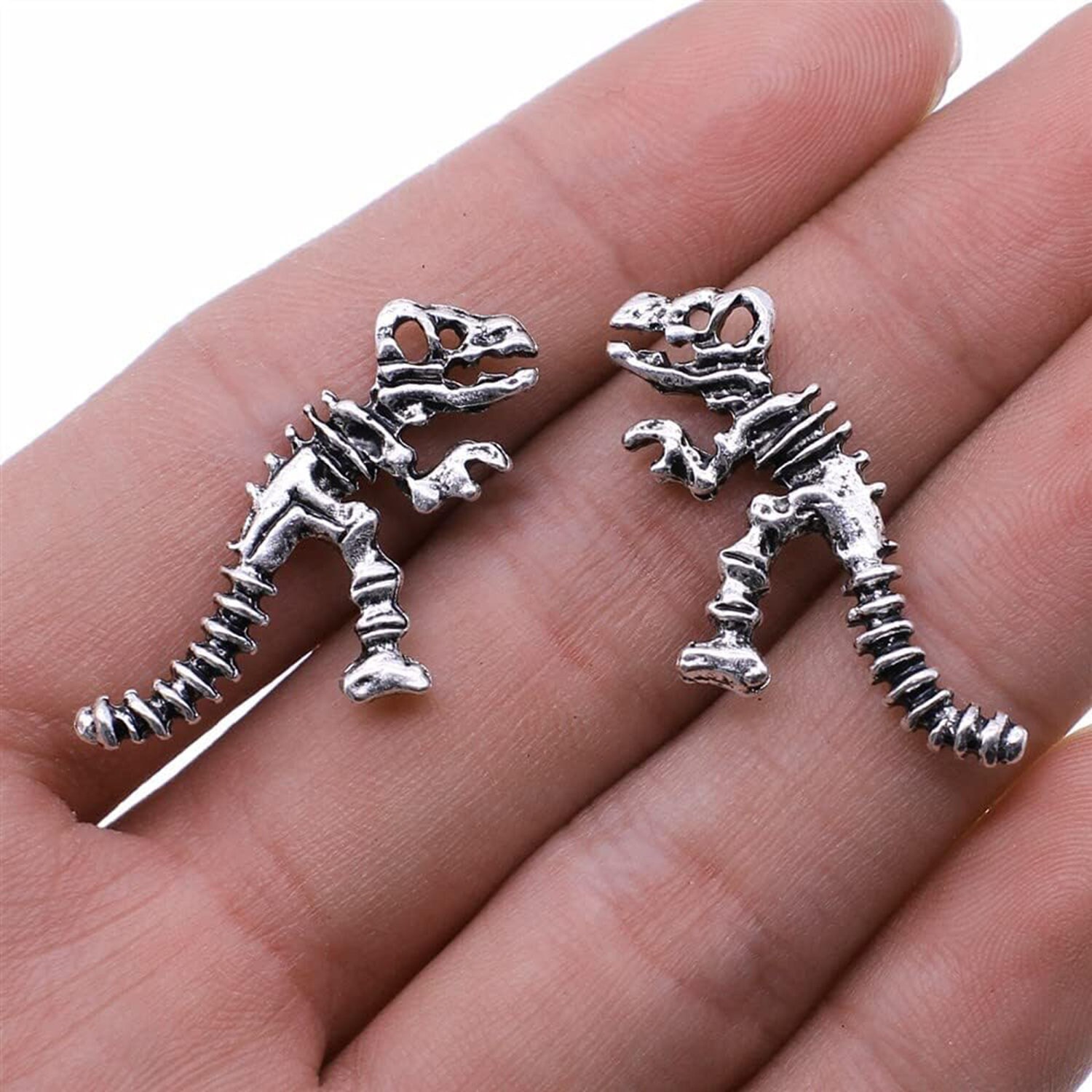 10pcs Dinosaur Skeleton Charms Antique Silver Color Jewelry Findings Pendants DIY Jewelry Making Craft Supplies 32x22mm