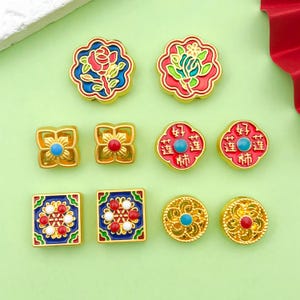 10pcs Chinese Style Spacer Bead Charms Alloy Enamel Charms Blessing Chinese Characters Lucky Bead Charms For DIY Crafts Jewelry Making