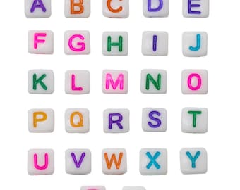100PCS Mix Square letter beads Alphabet Cube Or Round Beads A to Z - Letter Beads  Square Alphabet Letter Beads Acrylic Letter Beads