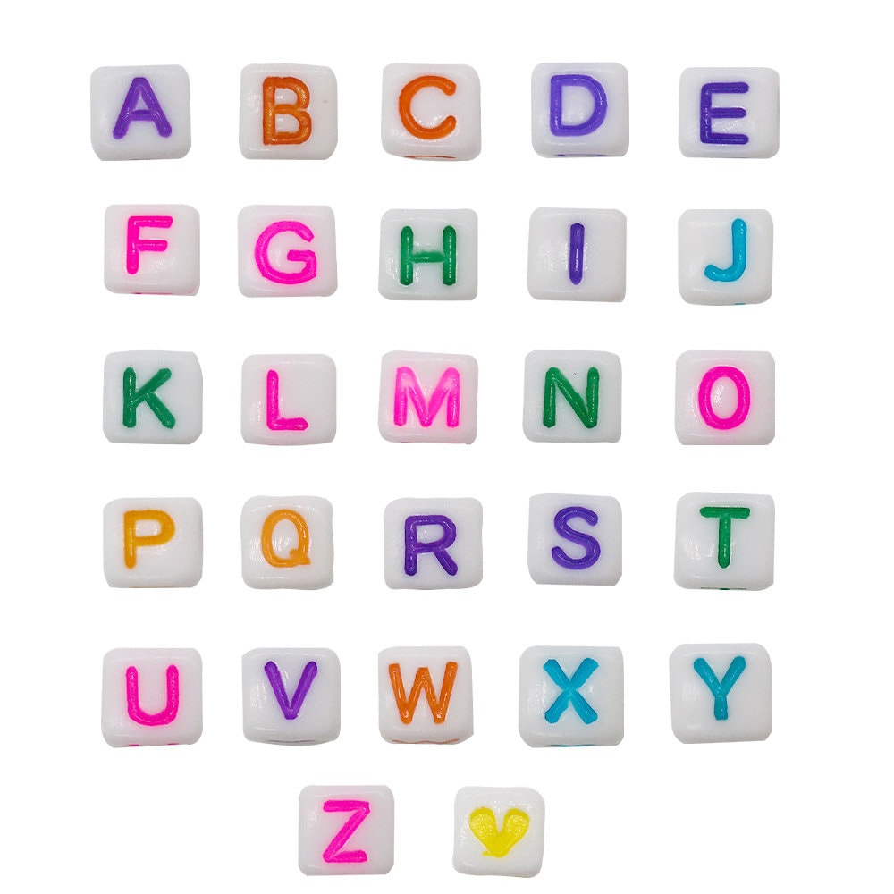 100pcs Mixed Color Acrylic Square Shaped English Letter Beads For